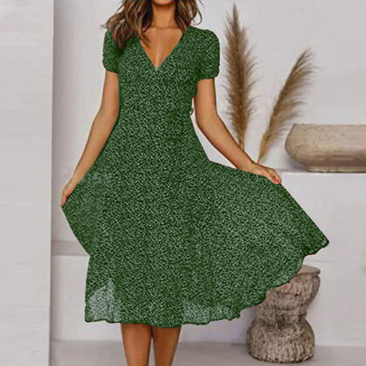 Women's A-Line V-Neck Dress Flowing Skirt - 
Fashinoza