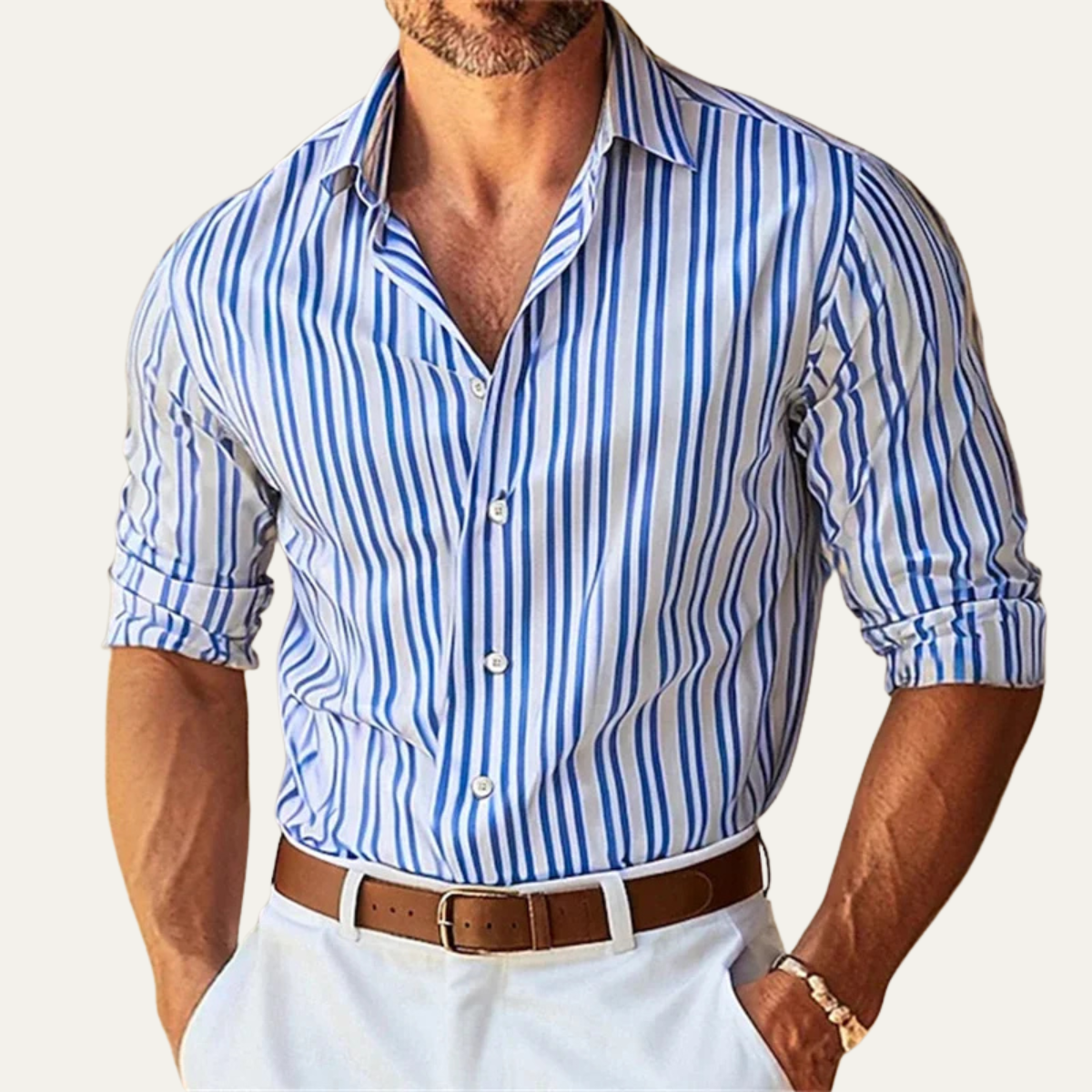 Lecco Men's Striped Dress Shirt Slim Fit