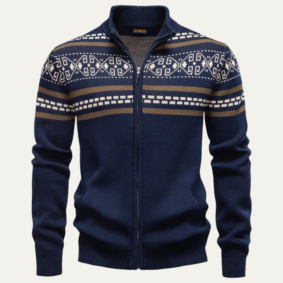 Men's Cotton Cardigan Zip Up Knit Ethnic Collar - Fashinoza