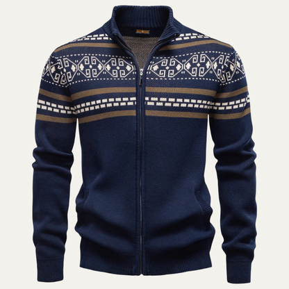 Men's Cotton Cardigan Zip Up Knit Ethnic Collar - Fashinoza