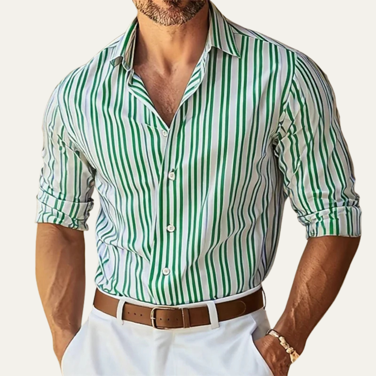 Lecco Men's Striped Dress Shirt Slim Fit
