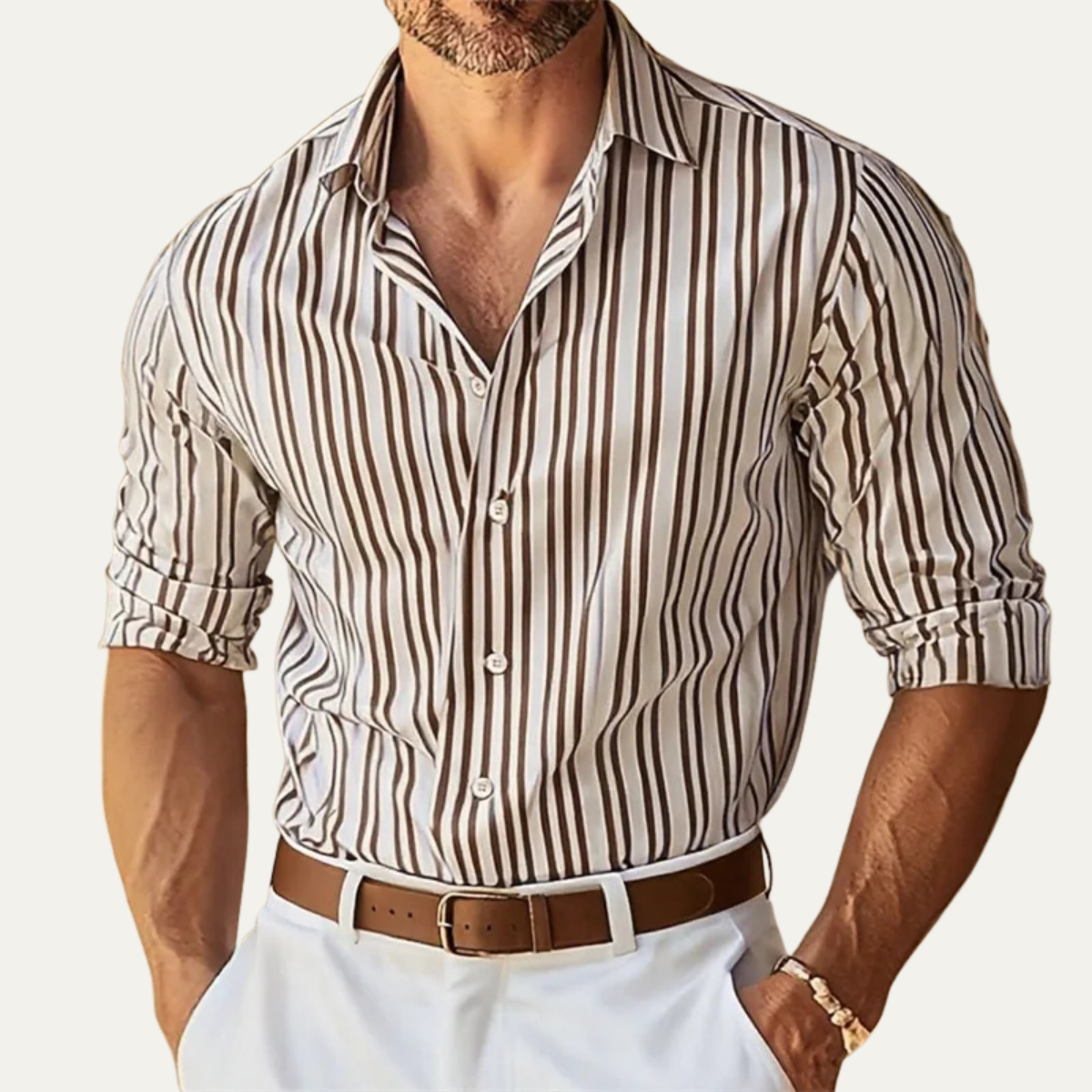 Lecco Men's Striped Dress Shirt Slim Fit