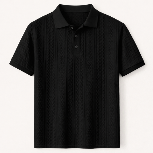 Men's Textured Polo Shirt Black - Fashinoza