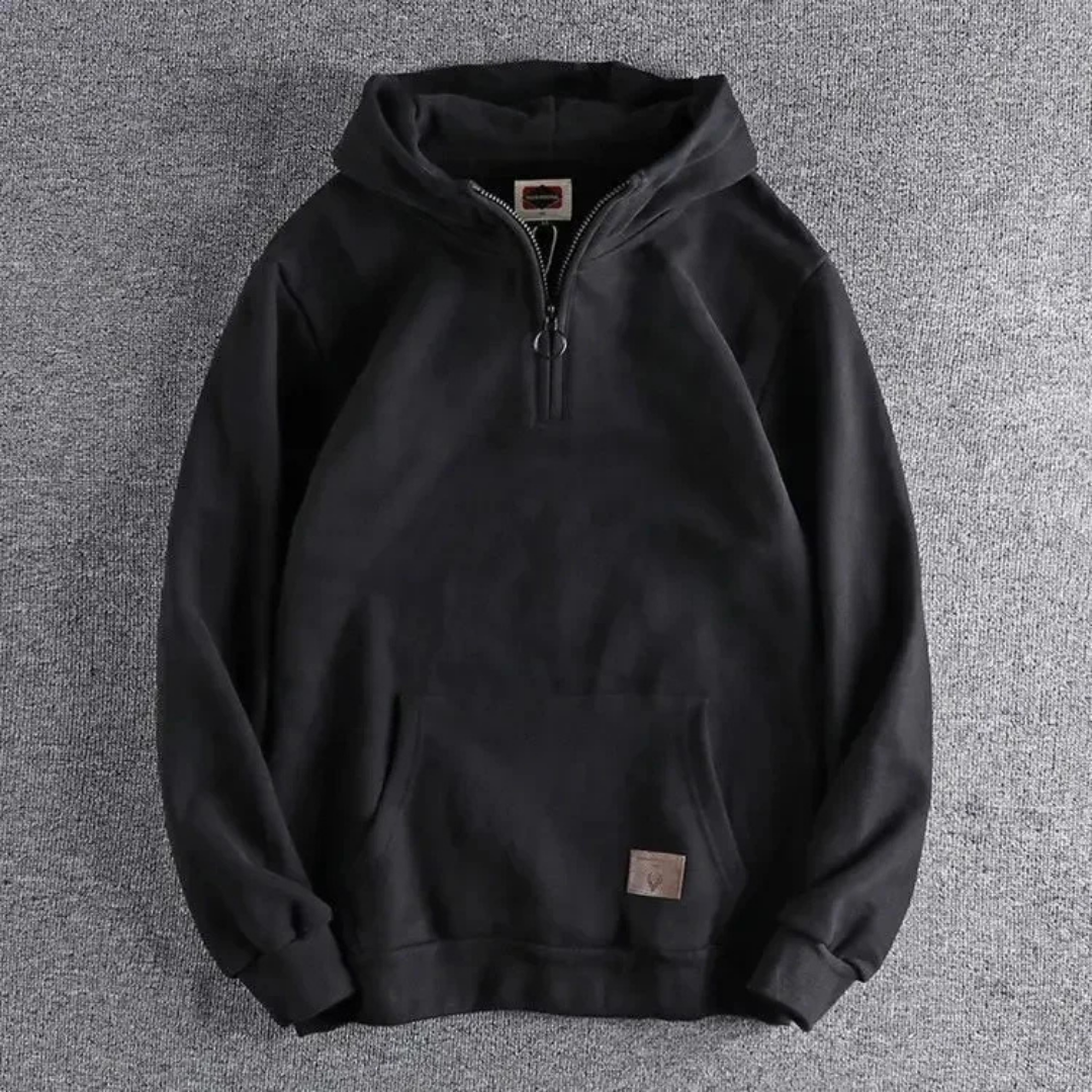 Men's Half-Zip Hoodie Fleece Kangaroo Pocket Grey - Fashinoza