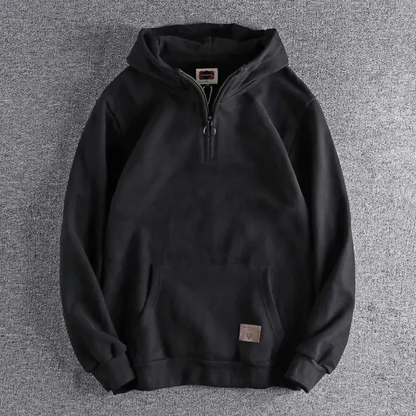 Men's Half-Zip Hoodie Fleece Kangaroo Pocket Grey - Fashinoza