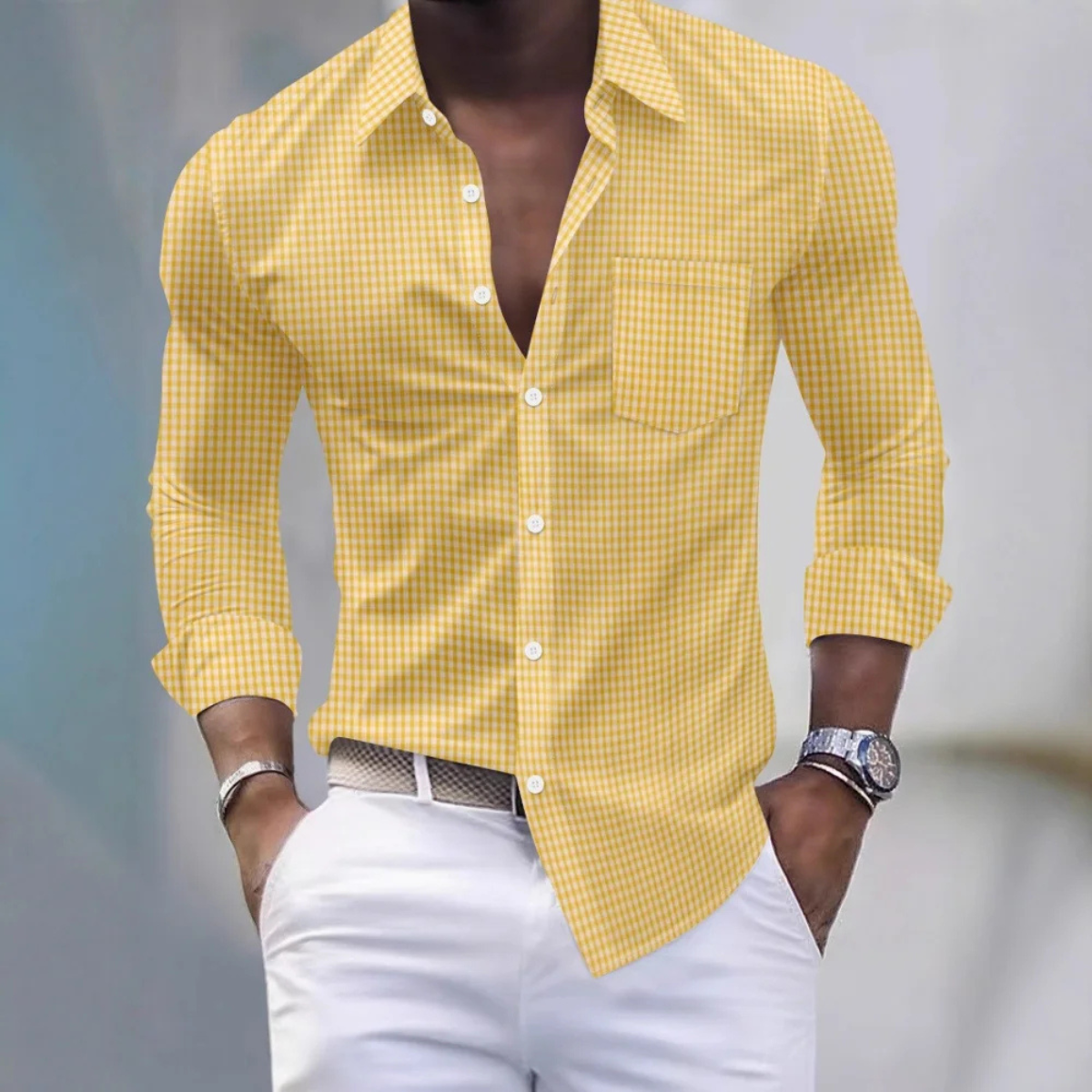 Men's Slim Fit Gingham Long Sleeve Shirt