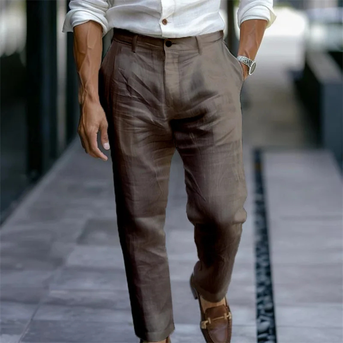 Men's Slim Fit Linen Dress Pants Silver