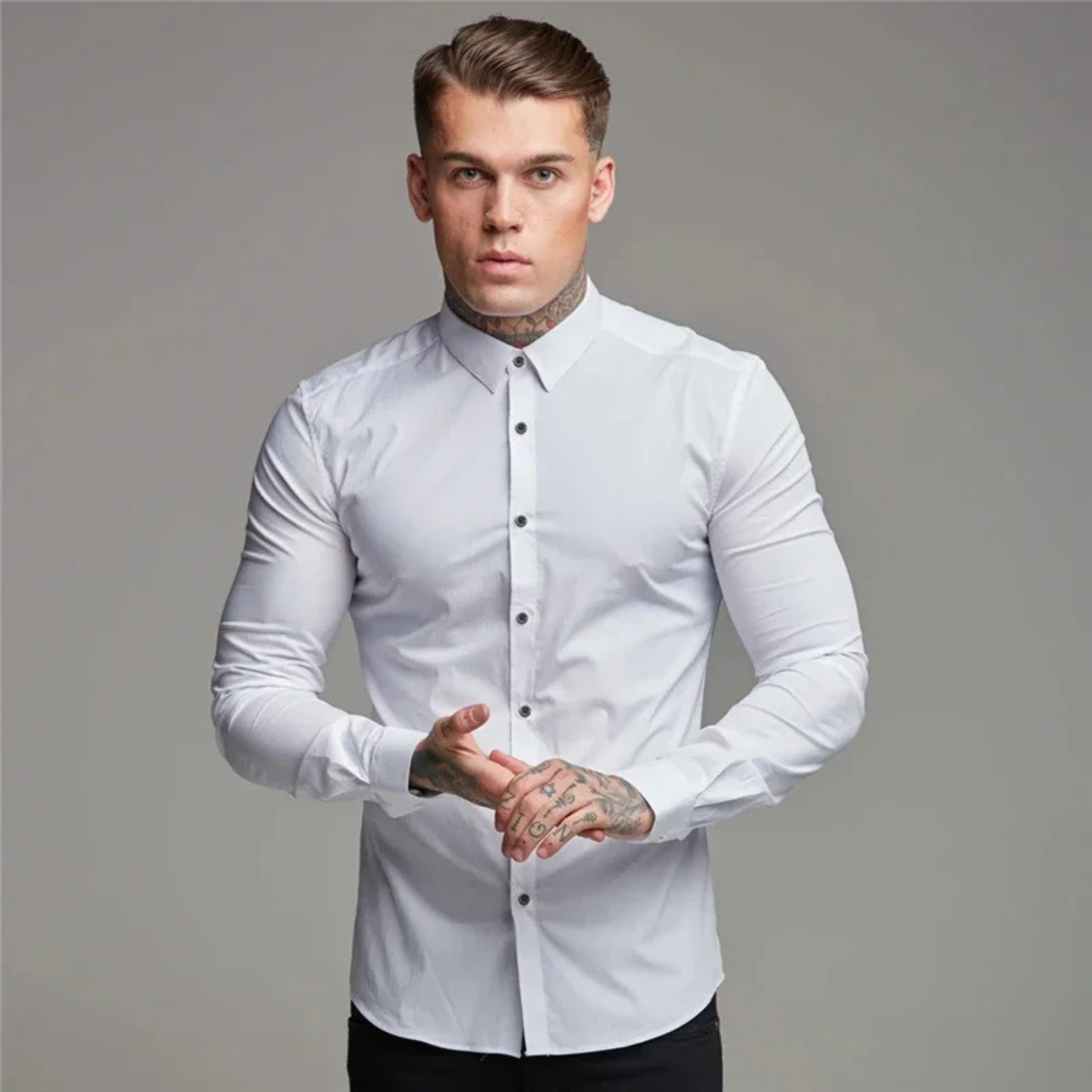 Men's Slim Fit Dress Shirt Cotton Button Up Light Blue
