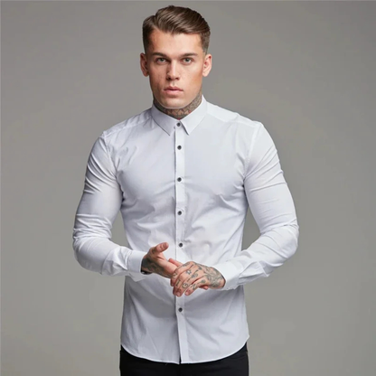 Men's Slim Fit Dress Shirt Cotton Button Up Light Blue