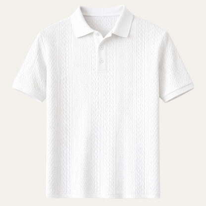 Men's Classic Textured Polo Shirt White - Fashinoza