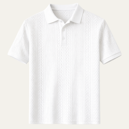 Men's Classic Textured Polo Shirt White - Fashinoza