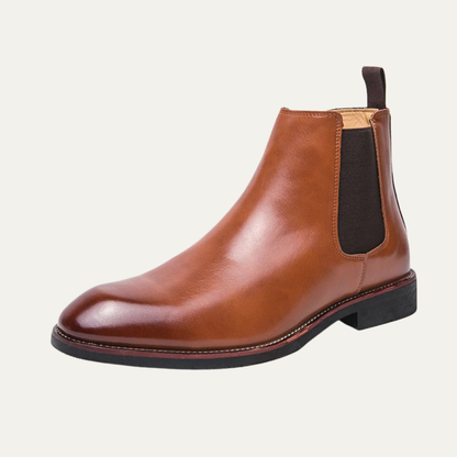 Men's Leather Chelsea Boots Rubber Sole Brown - Fashinoza