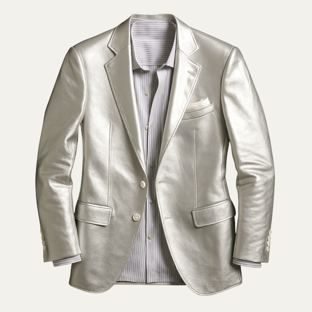 Men's Metallic Silver Blazer - Fashinoza