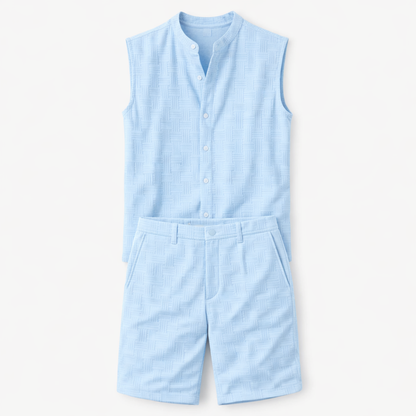 Men's Sleeveless Button Up Shirt And Shorts Set - Fashinoza