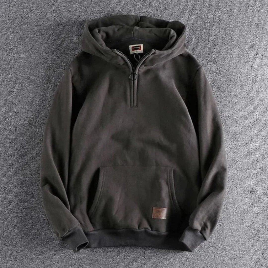 Men's Half-Zip Hoodie Fleece Kangaroo Pocket Grey
