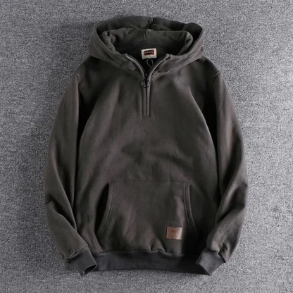 Men's Half-Zip Hoodie Fleece Kangaroo Pocket Grey