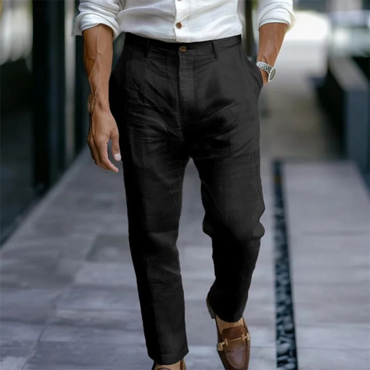 Men's Slim Fit Linen Dress Pants Silver