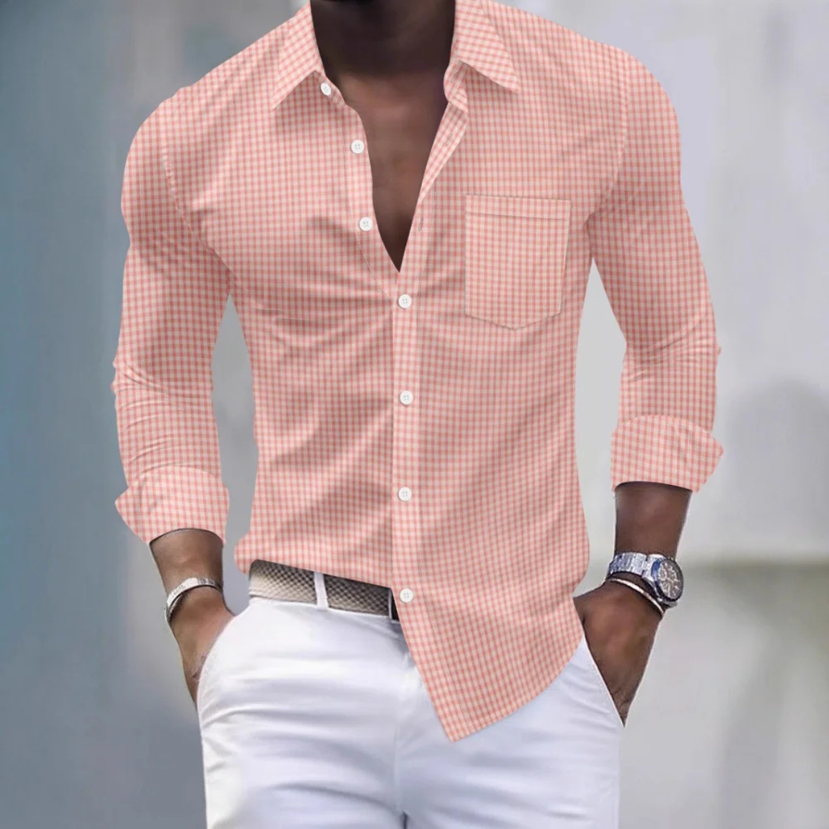 Men's Slim Fit Gingham Long Sleeve Shirt