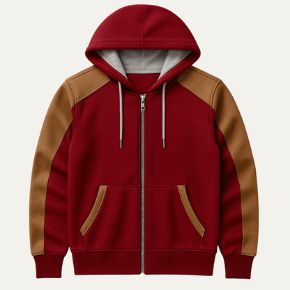 Men's Color Block Hooded Jacket Zipper Pocket - Fashinoza