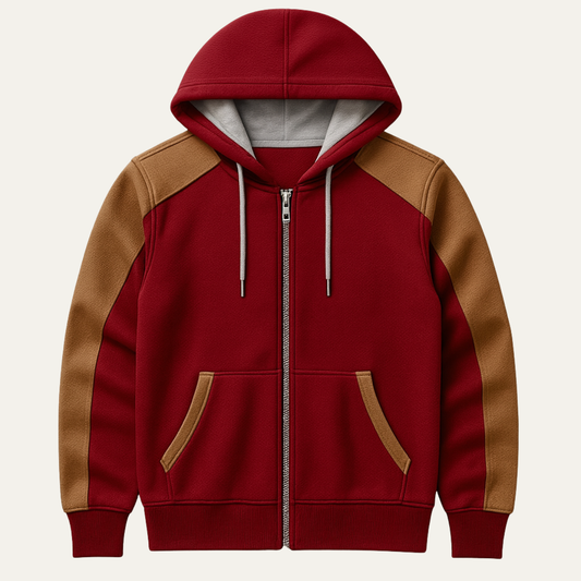 Men's Color Block Hooded Jacket Zipper Pocket - Fashinoza