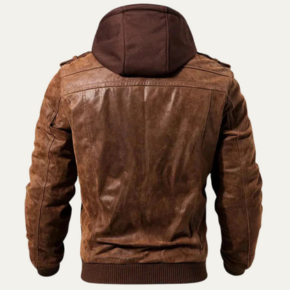 Men's Leather Biker Jacket Hooded Black