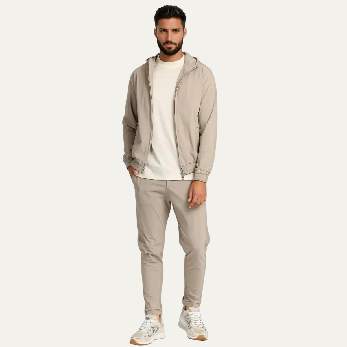 Men's Beige Lounge Wear Set Cotton