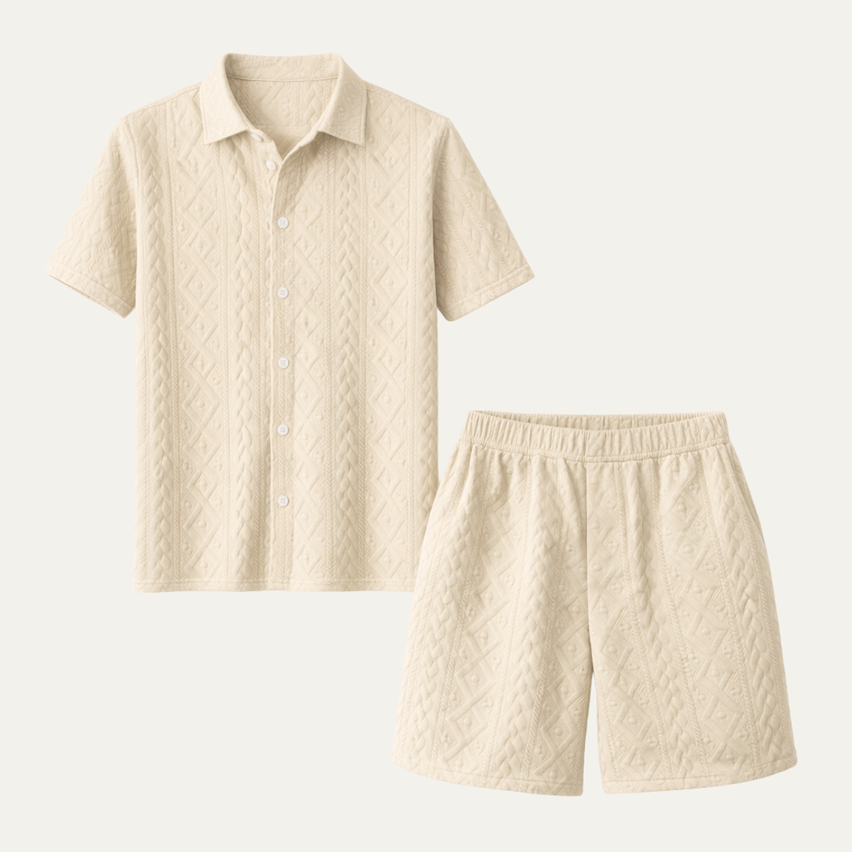 Men's Textured Summer Shirt And Shorts Set - Fashinoza