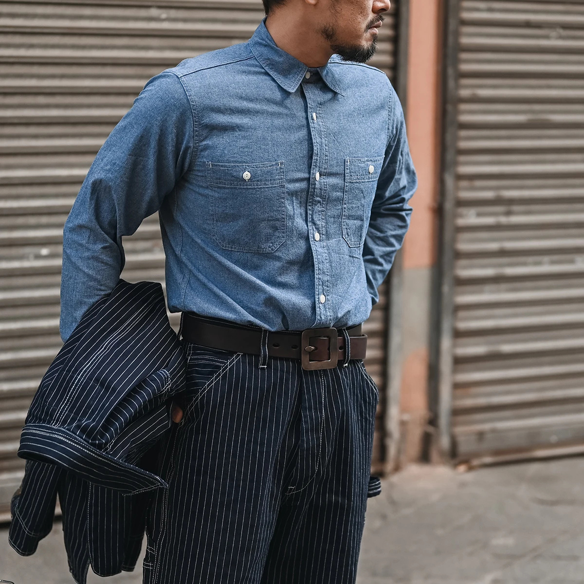 Men's Denim Button Down Shirt Vintage Blue