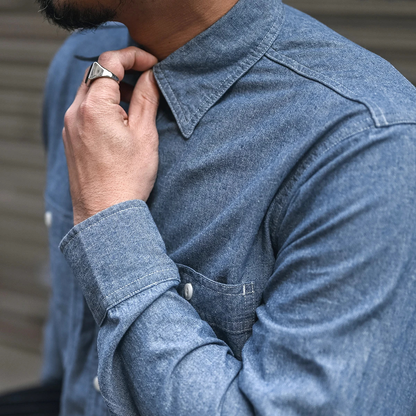 Men's Denim Button Down Shirt Vintage Blue