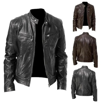 Men's Leather Biker Jacket Rugged