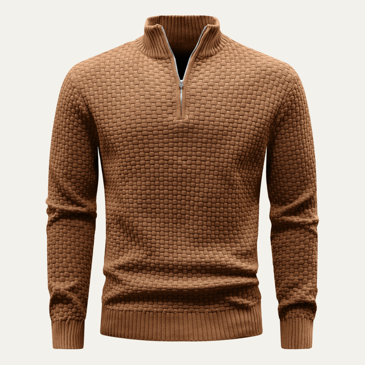 Women's Knitted Half Zip Sweater Warm Winter Beige - Fashinoza
