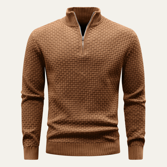 Women's Knitted Half Zip Sweater Warm Winter Beige - Fashinoza