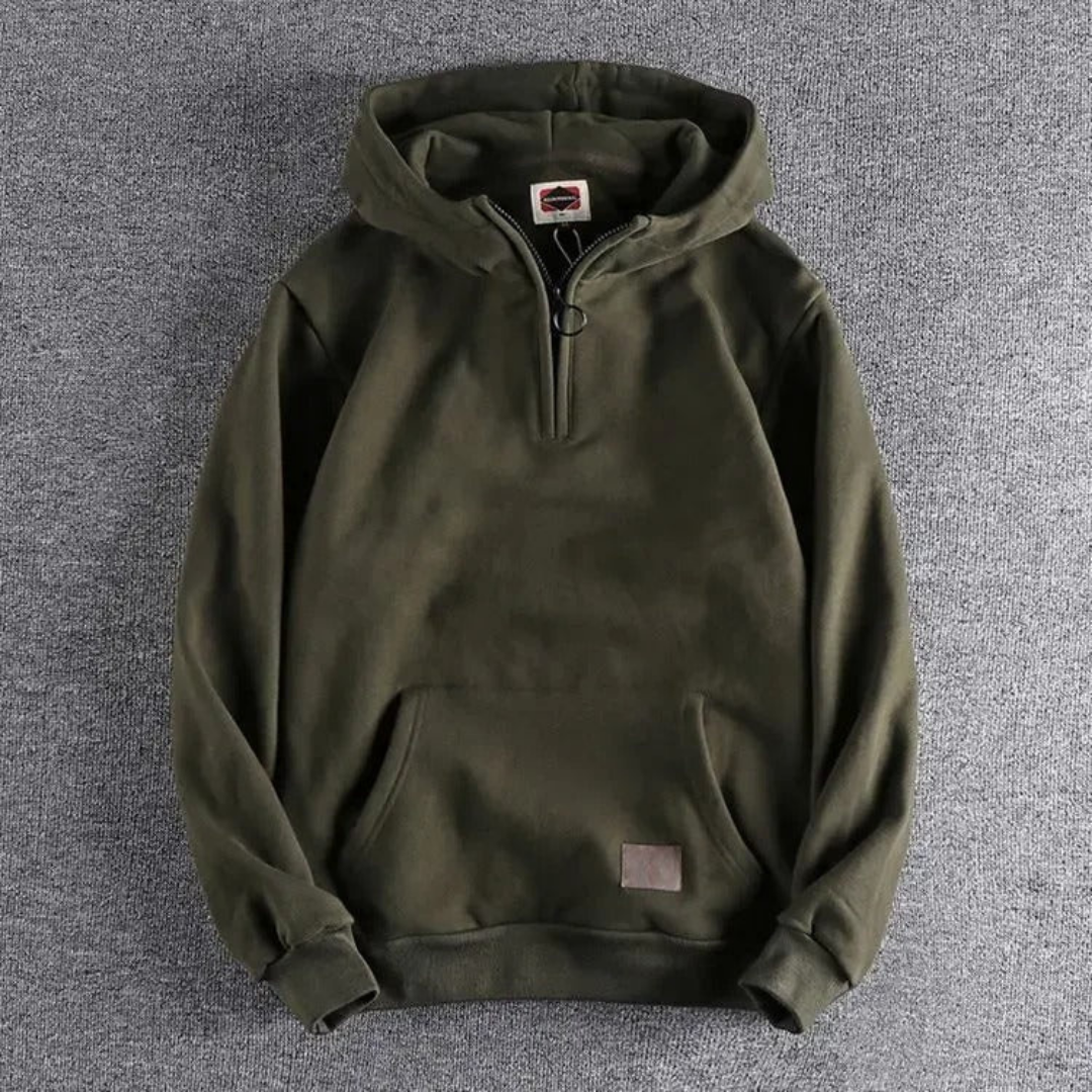 Men's Half-Zip Hoodie Fleece Kangaroo Pocket Grey