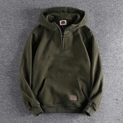 Men's Half-Zip Hoodie Fleece Kangaroo Pocket Grey