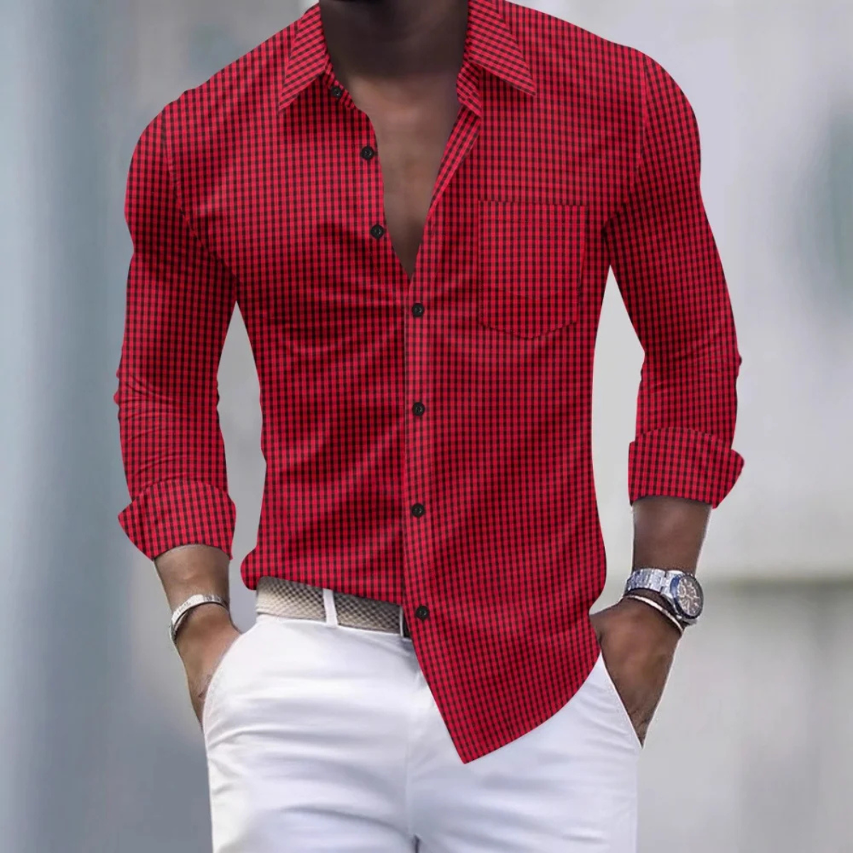 Men's Slim Fit Gingham Long Sleeve Shirt