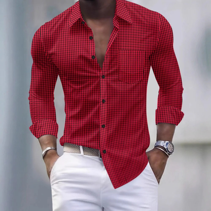 Men's Slim Fit Gingham Long Sleeve Shirt