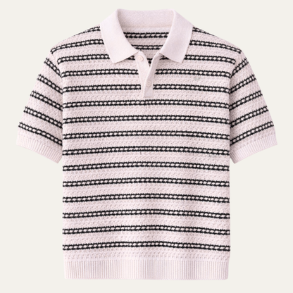 Men's Striped Polo Shirt Turn Down Collar Knit - Fashinoza