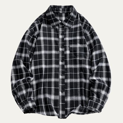 Men's Plaid Casual Shirt Loose Fit Retro - Fashinoza