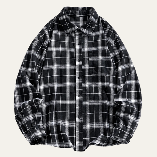 Men's Plaid Casual Shirt Loose Fit Retro - Fashinoza