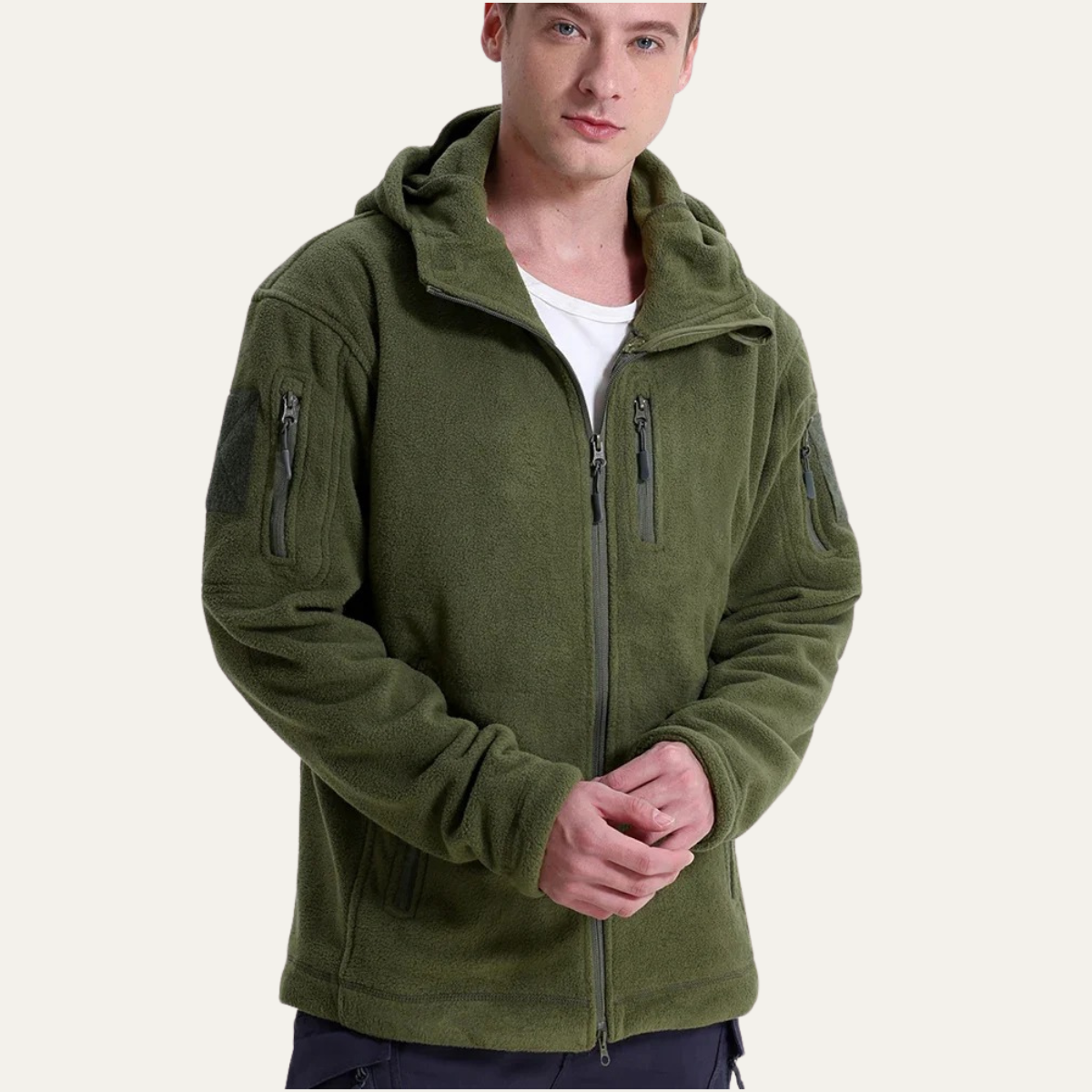 Men's Tactical Fleece Jacket With Hood And Pockets