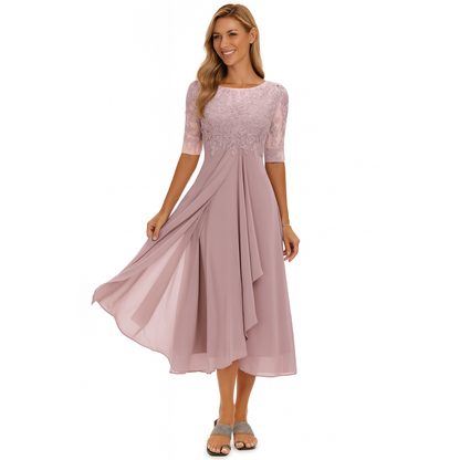 Women's Midi Dress Lace Chiffon