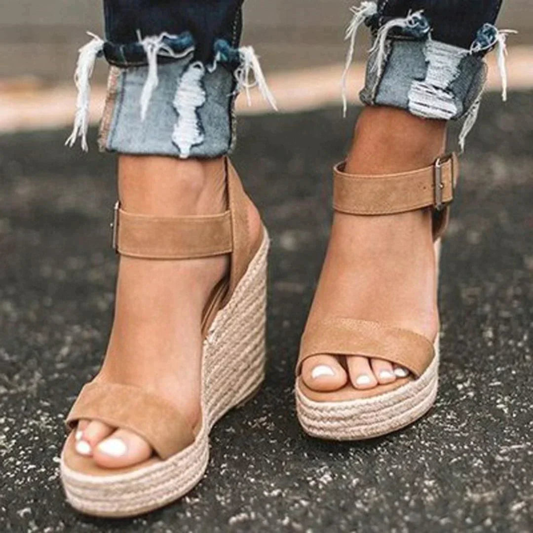 Women's Wedge Sandals Woven Adjustable Buckle Merlot - Fashinoza