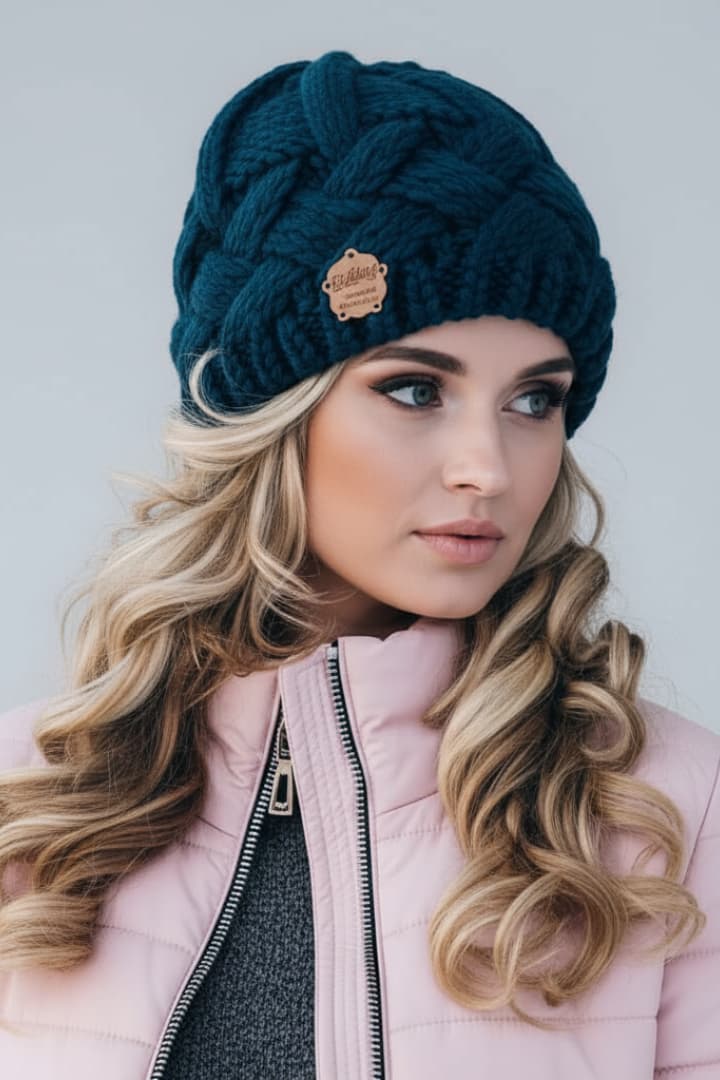 Women's Knit Hat Thick Weave Folded Edge