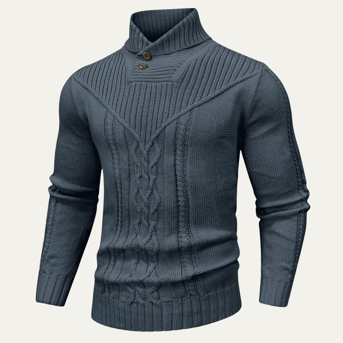 Men's Ribbed Knit Sweater Button Neck Winter