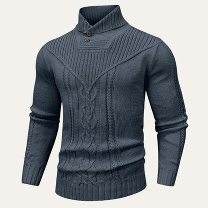Men's Ribbed Knit Sweater Button Neck Winter