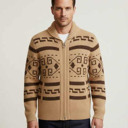 Men's Vintage Knit Cardigan Shawl Collar Thick Winter