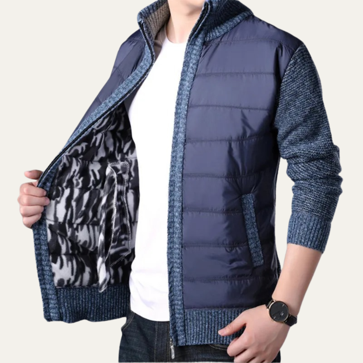 Men's Winter Puffer Jacket Zip Up Knit Sleeve