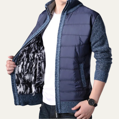 Men's Winter Puffer Jacket Zip Up Knit Sleeve