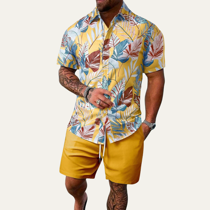 Men's Tropical Shirt And Shorts Set Casual Cotton