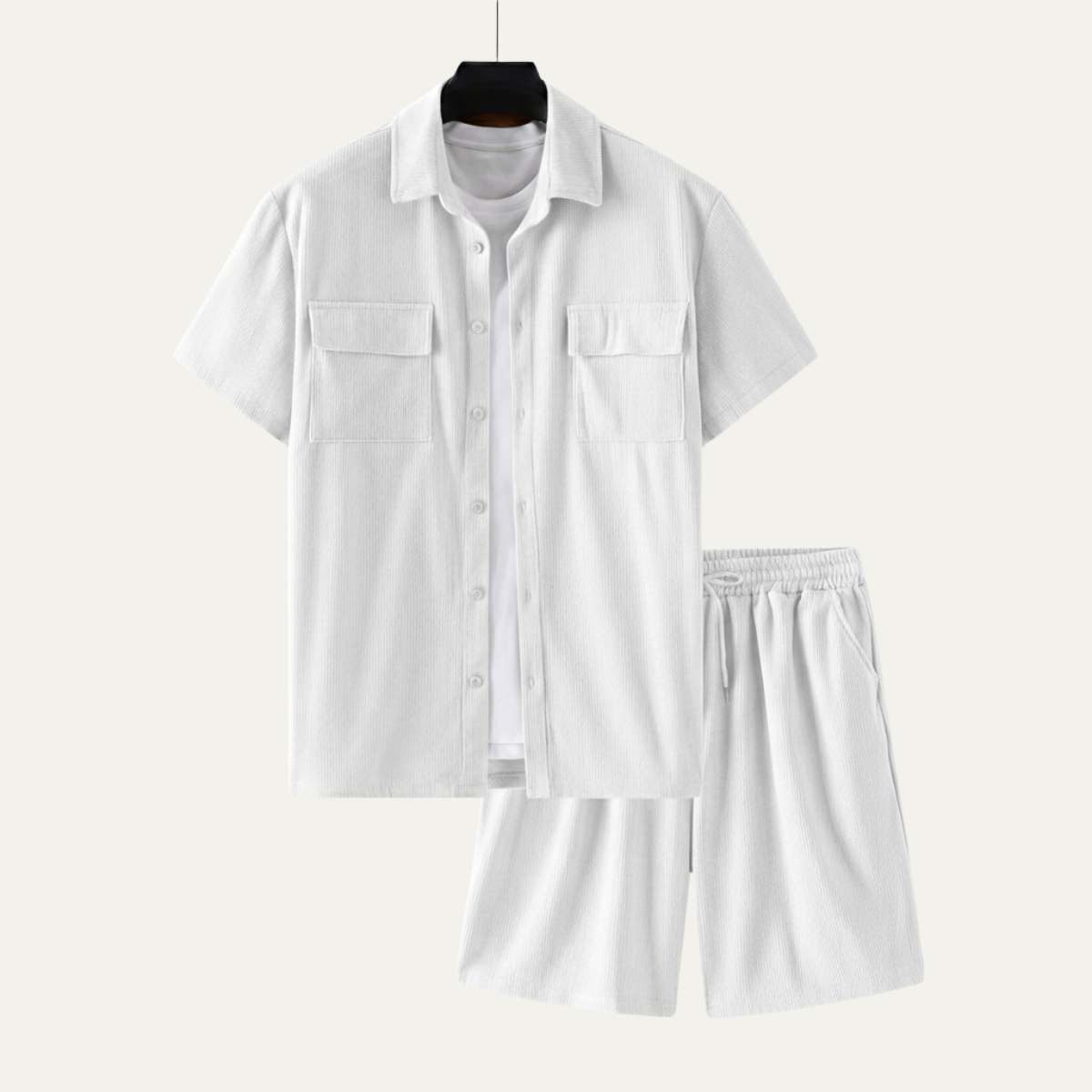 Men's Corduroy Summer Shirt And Shorts Set